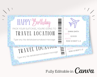 Blue Birthday Boarding Pass Template | Flight Ticket Template | Surprise Boarding Pass | Airline Ticket | Airplane Ticket | Travel Voucher |