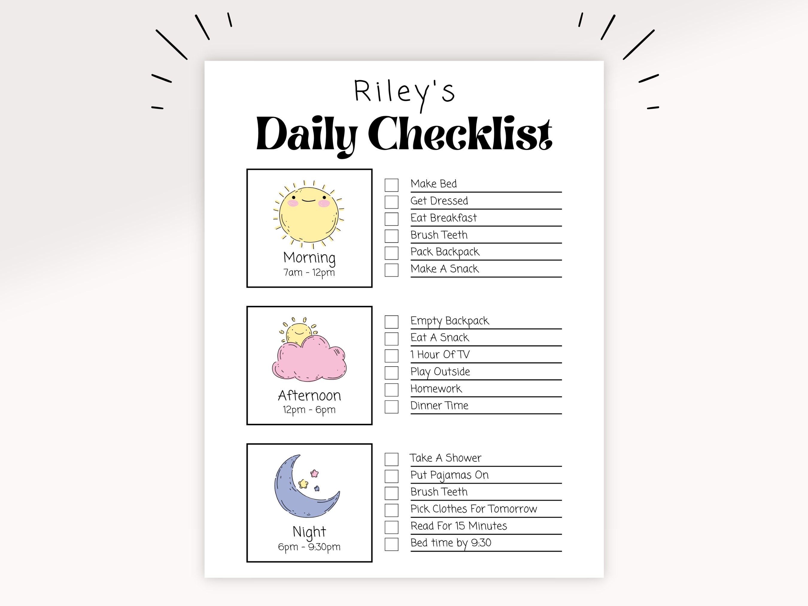 Daily Routine Printable | Kids Daily Checklist | Editable Checklist ...
