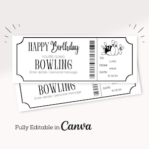 Birthday Bowling Ticket | Editable Bowling Gift Voucher | Printable Bowling Certificate | Bowling Party Ticket Template | Birthday Gift Card