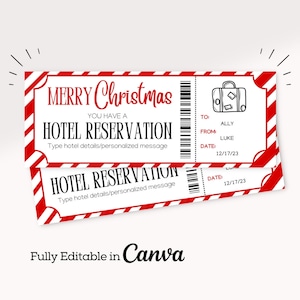 Plantilla de boleto de reserva de hotel de Navidad / Vale de boleto de hotel / Certificado de regalo de estadía en hotel / Plantilla de boleto de resort / Plantilla de resort