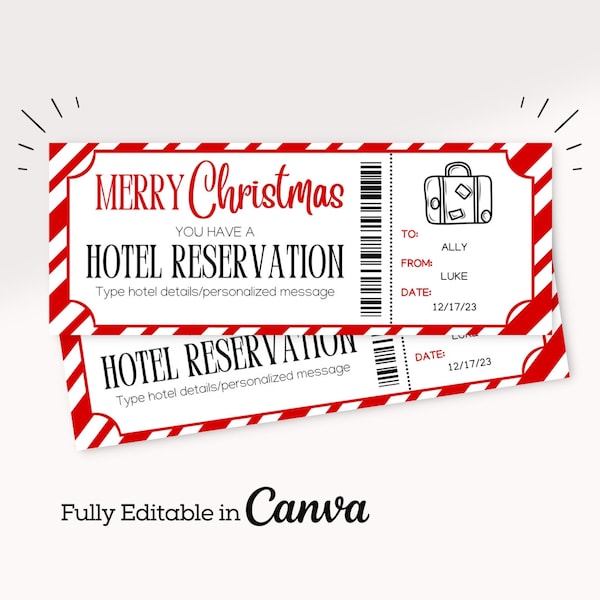 Christmas Hotel Reservation Ticket Template | Hotel Ticket Voucher | Hotel Stay Gift Certificate | Resort Ticket Template | Resort Template