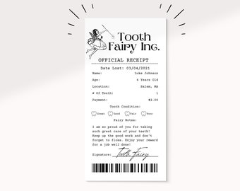 Realistic Editable Tooth Fairy Receipt | Tooth Fairy Letter | Printable Certificate |  Official Visit First Tooth | Lost Tooth Report |