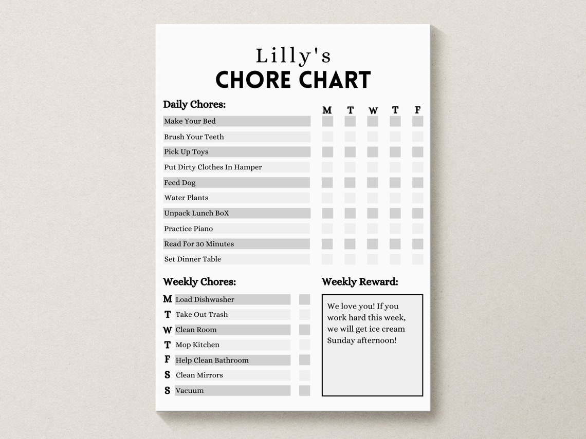 Minimalist Weekly Chore Chart Printable Modern Chore Chart - Etsy Australia