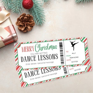 Bon cadeau pour un cours de danse de Noël | Modèle imprimable pour cadeau de cours de danse surprise | Carte-cadeau de Noël | Cadeau modifiable à téléchargement instantané