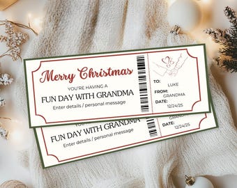 Christmas Fun Day Ticket | Experience Gift for Kids | Printable Coupon from Grandma | Last Minute Gift | Customizable Gift Certificate