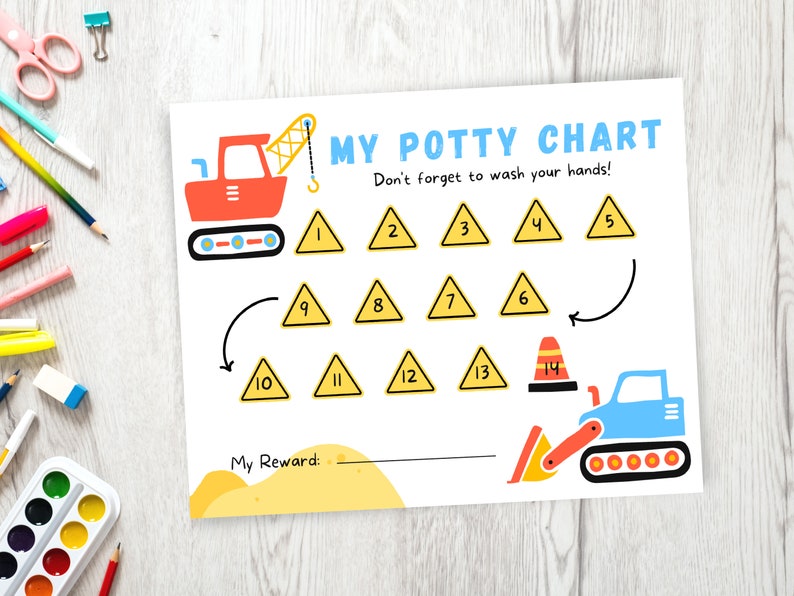 Kids Construction Potty Reward Chart | Printable Bathroom Chart ...