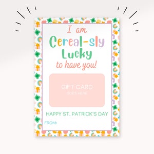 Saint Patrick&#39;s Day Gift Card Holder | Marshmallow Lucky Cereal | Printable Gift Card Holder | Saint Patty&#39;s Day Teachers Gift | Printable |