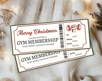 Christmas Gym Membership Gift Ticket | Printable Gym Certificate | Fitness Gift for Him | Workout Surprise Reveal | Editable Template