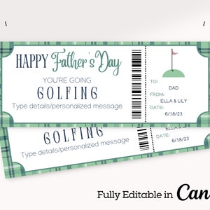 Modèle de cadeau de golf pour la fête des Pères | Cadeau de billet de golf | Billet de golf | Voyage de golf surprise | Cadeau de la fête des Pères | Coupon de golf | Cadeau pour papa |