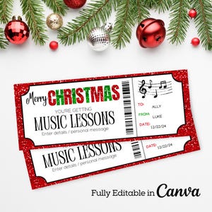 Chèque-cadeau pour cours de musique | Billet de cours de musique de Noël | Bon pour cours de musique de Noël | Coupon pour cours de musique | Cadeau de dernière minute |