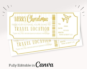 Editable Christmas Boarding Pass Template | Airline Ticket Canva | Printable Airplane Tickets | Holiday Custom Boarding Pass Template |