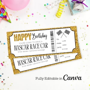 Birthday Nascar Race Car Surprise Ticket |  Car Race Gift Ticket  Template | Nascar Keepsake Gift | Birthday Experience Gift Ticket |
