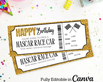 Birthday Nascar Race Car Surprise Ticket |  Car Race Gift Ticket  Template | Nascar Keepsake Gift | Birthday Experience Gift Ticket |