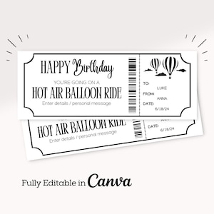 Hot Air Balloon Surprise Gift Voucher | Printable Birthday Ticket | Surprise Hot Air Balloon Ride Ticket | Birthday Experience Ticket |