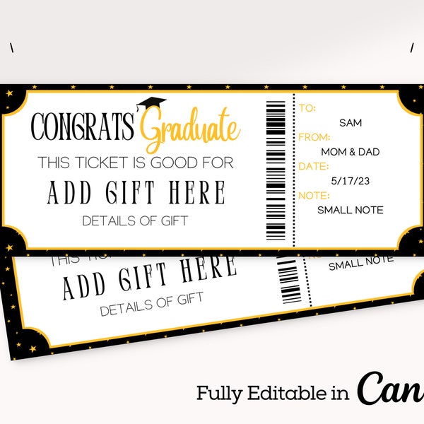 Editable Graduation Gift Voucher | Surprise Gift for Grads | Coupon Certificate Template |  Graduation Gift | Instant Download | Ticket Gift