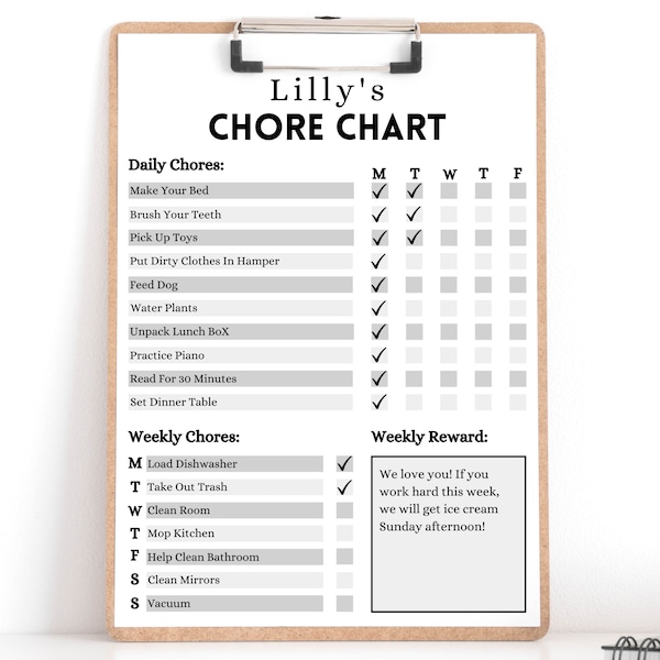 Minimalist Weekly Chore Chart Printable | Modern Chore Chart | Simple Chore Chart | Editable Chore Chart | Reward Chart | Kid Checklist |