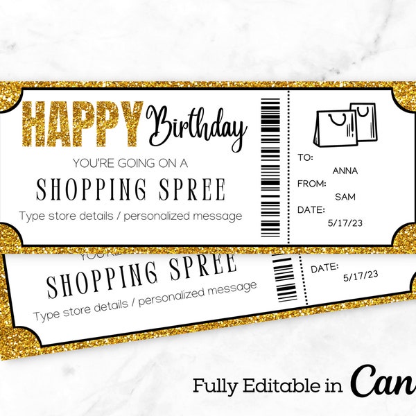 Birthday Shopping Spree Gift Voucher | Shopping Spree Ticket | Birthday Printable Experience Certificate | Editable Gift Certificate |