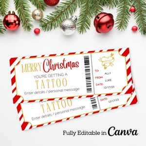 Gold Tattoo Christmas Voucher | Editable Tattoo Gift Certificate | Tattoo Template Printable | Inked Gift Card | Tattoo Christmas Ticket |