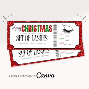 Modello di biglietto modificabile per extension ciglia / Buono regalo per tinta ciglia di Natale / Buono regalo stampabile per ciglia di Natale / Ultimo minuto