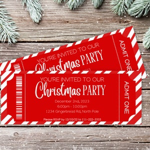 Weihnachtsfeier Ticket Vorlage | Bearbeitbare Winter Holiday Party Invite | Weihnachtseinladung Vorlage | Druckbare Weihnachtsfeier-Karte |