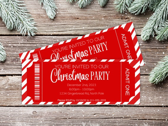 Christmas Party Ticket Template | Editable Winter Holiday Party Invite | Xmas Invitation Template | Printable Christmas Party Ticket |