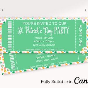 St Patrick's Day Party Einladung Ticket Vorlage | St. Pattys Party Invite | St. Patricks Day Weihnachtsfeier Einladung | Sofort Download