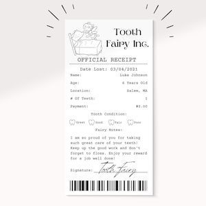 Modèle de reçu de fée des dents facile à utiliser | Certificat de dent perdue | Certificat de fée des dents | Lettre de fée des dents | Souvenir de mémoire |