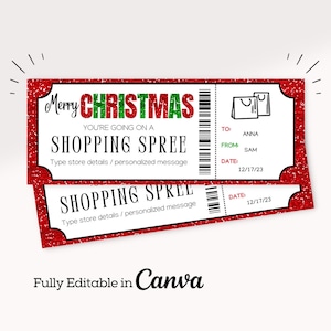 Billet pour une virée shopping de Noël | Carte-cadeau Virée shopping | Billet d'achat cadeau | Coupon d'achat | Certificat d'achat imprimable |