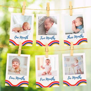 Première bannière de photo d'anniversaire | Cartes-photos d'étape mensuelle d'arc-en-ciel | Premier anniversaire non sexiste | Premier anniversaire Boho moderne |