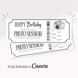 Regalo per biglietto per sessione fotografica / Certificato per servizio fotografico di compleanno / Buono di compleanno stampabile / Regalo di compleanno last minute / Buono per servizio fotografico