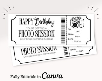 Regalo de entrada de sesión de fotos / Certificado de sesión de fotos de cumpleaños / Vale de cumpleaños imprimible / Regalo de cumpleaños de último minuto / Vale de sesión de fotos