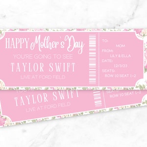 Printable Mother's Day Concert Gift Ticket | Mom Gift Certificate Template Edit | Download and ...