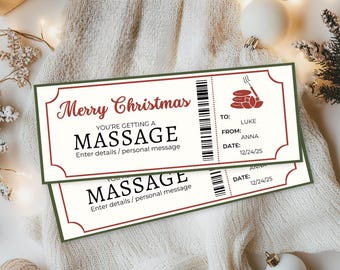 Massage Gift Ticket | Christmas Printable Coupon | Spa Massage Voucher | Relaxation Gift Certificate | Experience Gift | Instant Download