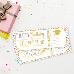 Birthday College Fund Certificate | 529 Savings Plan Gift Certificate | Birthday Gift  Voucher | Birthday Contribution Donation | Print Gift