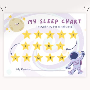 宇宙飛行士の睡眠チャート（幼児用印刷可能） | 宇宙睡眠報酬チャート | 幼児のルーチン | 睡眠トレーニングの印刷可能 | ベッドで過ごすステッカーチャート |