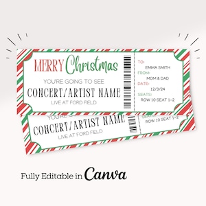 Weihnachten Konzertkarte Geschenk | Überraschungs-Konzertkarte Printable | Überraschungs-Konzertshow | Geschenkgutschein zum Ausdrucken | Ticket Weihnachtsgutschein