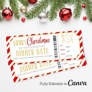 Dinner Date Christmas Gift Voucher | Dinner Date Certificate | Christmas Gift Surprise Date Night Coupon | Date Night Template | Date Gift |