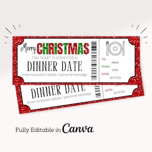 Christmas Dinner Date Gift Voucher | Editable Dinner Reservation Ticket | Dinner Date Coupon | Printable Dinner Gift Card | Date Night Gift