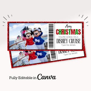 Boleto de regalo para un crucero navideño de Disney / Revelación de un crucero de Disney editable / Pase de embarque de Disney / Descarga digital de cupones de Canva /