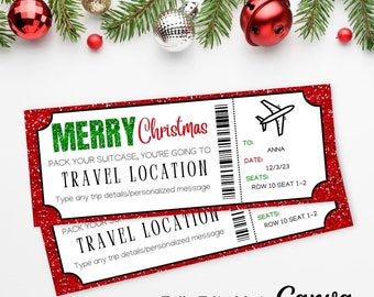 Editable Christmas Boarding Pass | XMAS Editable Canva Template | Printable Christmas Surprise Ticket Gift | Plane Ticket Christmas Gift |