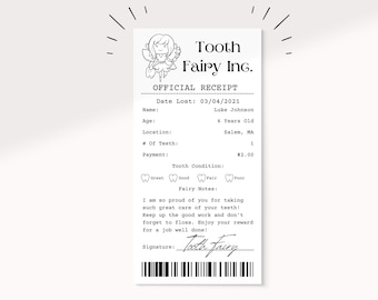 Tooth Fairy Receipt Template | Editable Tooth Fairy Letter | Digital Download | Tooth Fairy Printable | Tooth Fairy Receipt | Kid Keepsake |