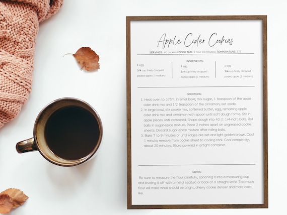 Minimalist Recipe Page Template | Editable Recipe Card | 8.5 x 11 Recipe Page | Printable Recipe Card | Cooking Recipe Card | Template |