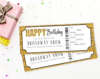 Gold Birthday Broadway Show Ticket Broadway Ticket Gift