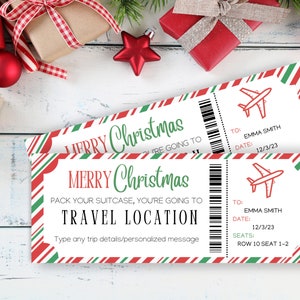 Printable Christmas Holiday Surprise Ticket Gift Template | Santa Gift Certificate | Printable Voucher | Plane Ticket Print | Editable Gift