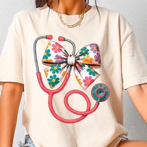 Floral Stethoscope Nurse Bow PNG | Preppy Cna RN Nurse Png | Trendy Nursing School Design | Nursing Sublimation Png | Nurse Coquette Png |