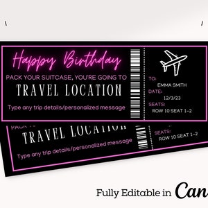 Plantilla de tarjeta de embarque imprimible para imprimir en casa / Boleto de avión falso / Viaje sorpresa de tarjeta de embarque de Canva / Vale de regalo de vuelo de cumpleaños /