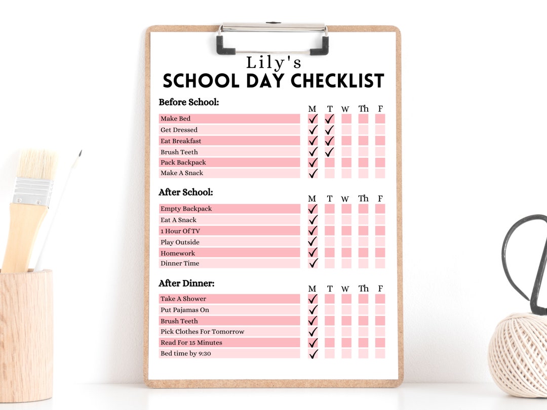 Pretty Pink Editable Daily Checklist for Kids | Kids Responsibility ...