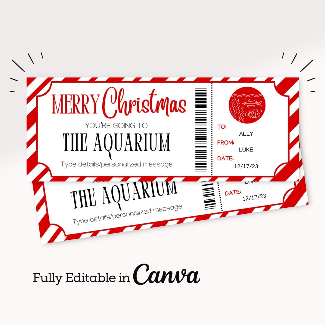 Aquarium Ticket Template | Christmas Aquarium Trip Voucher | Printable ...