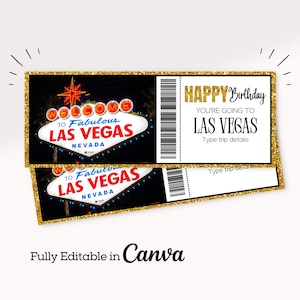 Bilet na pokład Birthday Las Vegas | Wydrukowany bilet lotniczy ujawnia podróż | Wydrukowany bilet na podróż do Vegas | Niespodziewany bilet pokładowy