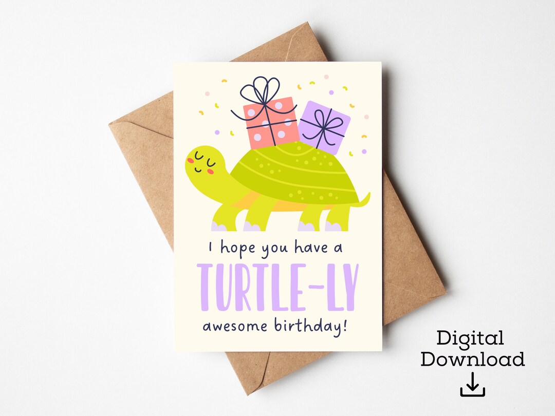 Turtle Printable Birthday Card Instant Download Funny Turtle Birthday ...